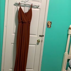 Orange floor length semi formal jumpsuit